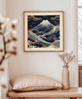 Elegant Mount Fuji wall art with gold accents.