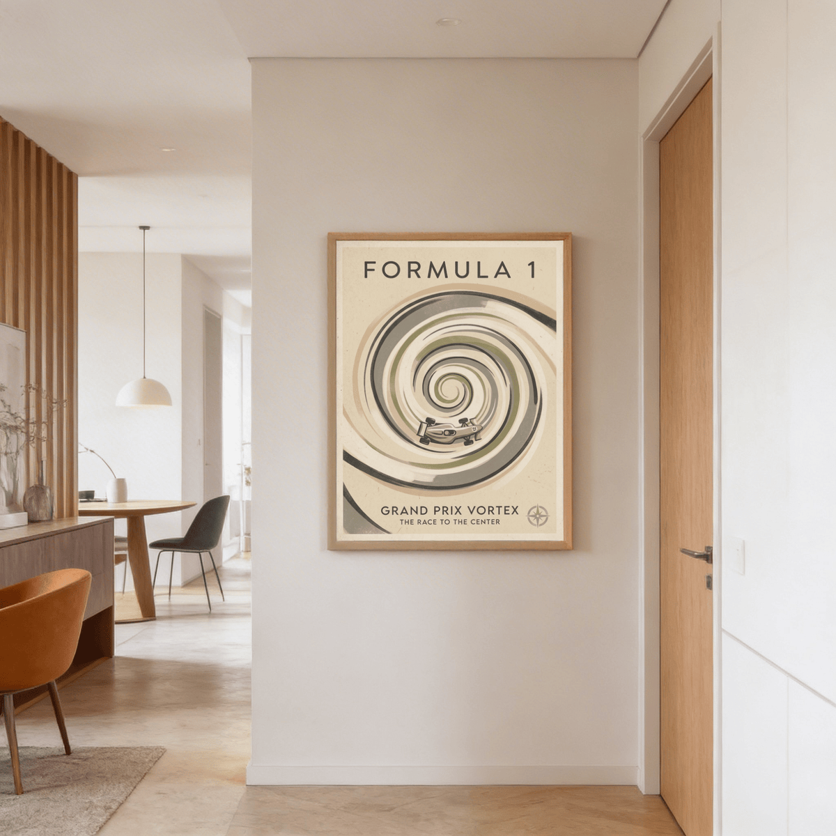 Bottom area print with Grand Prix Vortex title and compass emblem motif