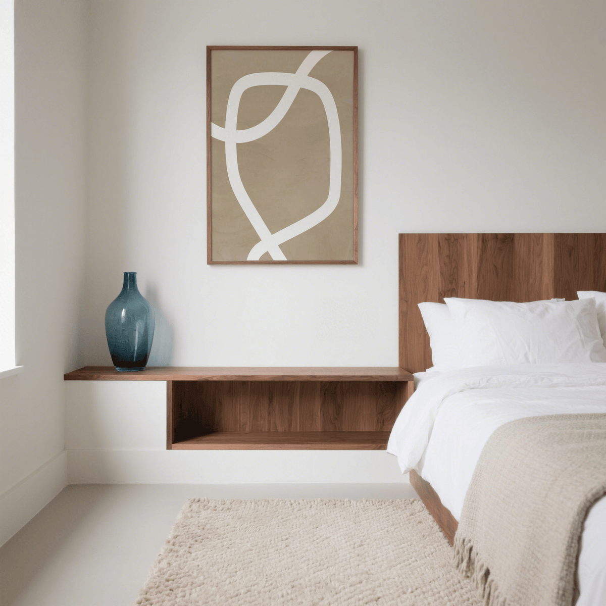 Beige and White minimalist art wall for bedroom, abstract art print