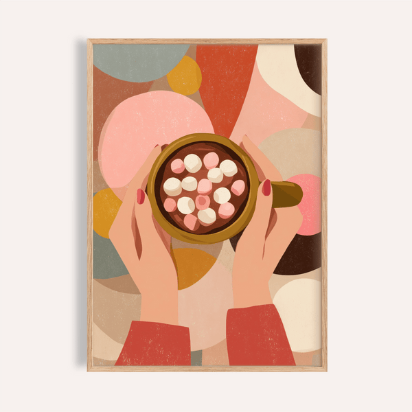 Hot Chocolate Wall Art with pink and brown tones, for kitchen, print