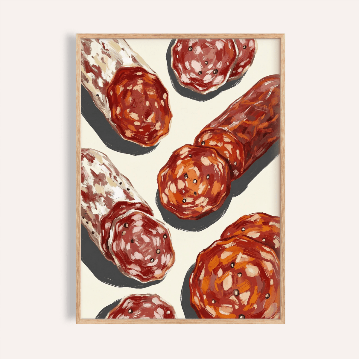 Italian Salami Print in white for kitchen wall art poster