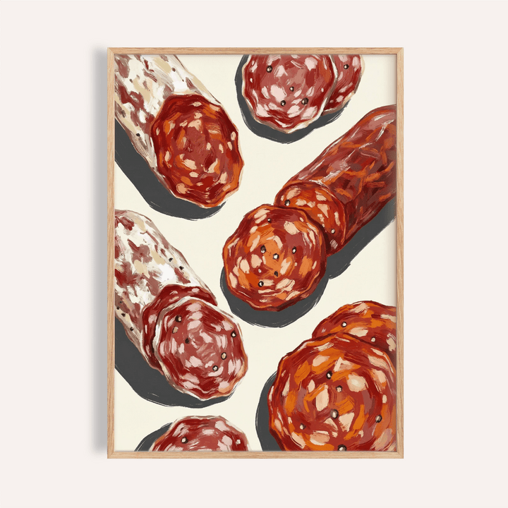 Italian Salami Print in white for kitchen wall art poster