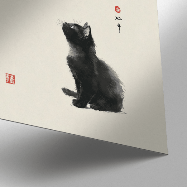 Butterfly Cat Poster, Gray and White tones, art print for hallway