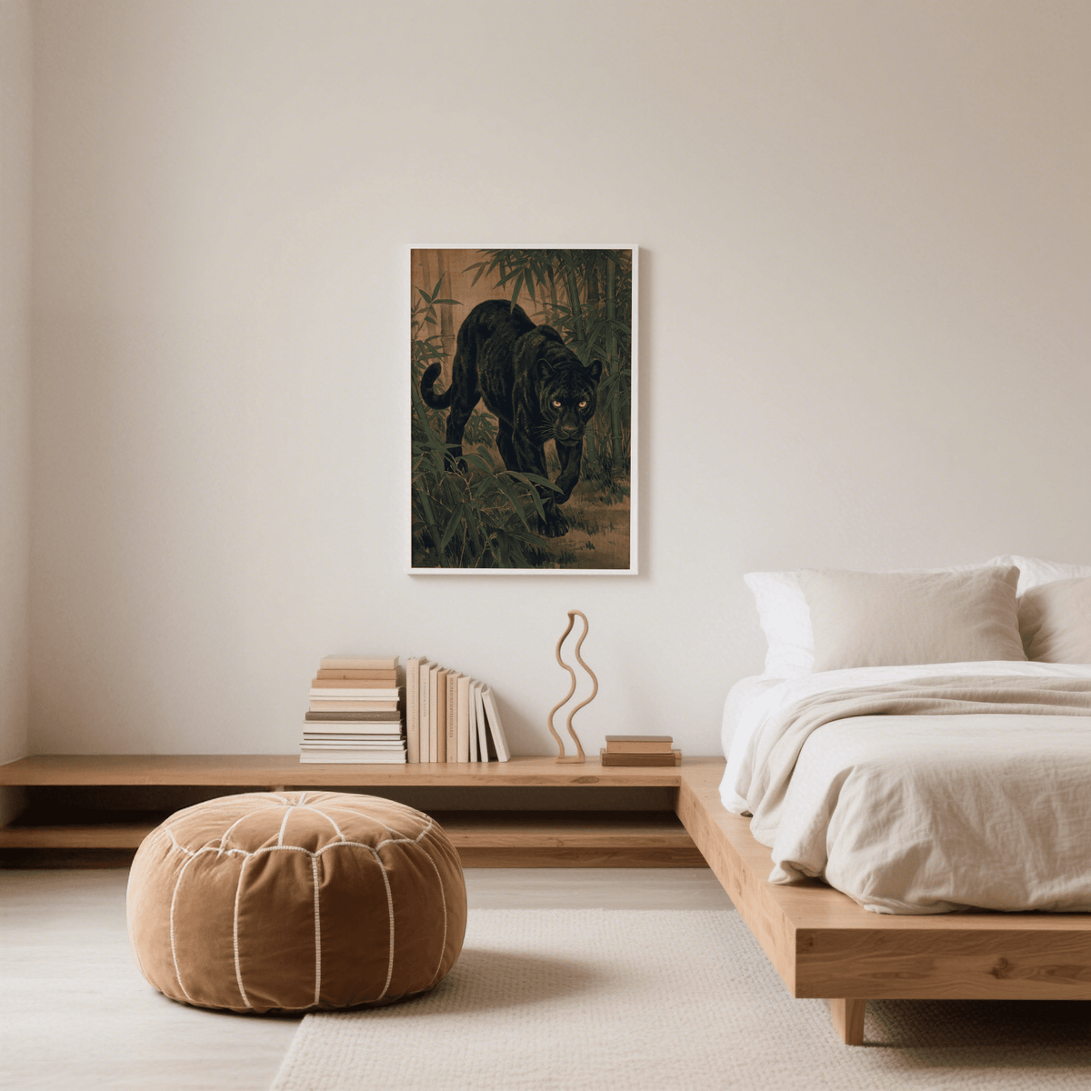 Bamboo Jungle Print wall art emphasizing beige and black for study room style
