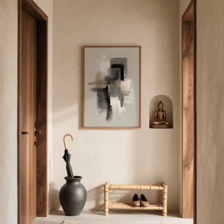 Neutral Wabi Sabi Wall Art in Green, Beige tones for home office wall poster