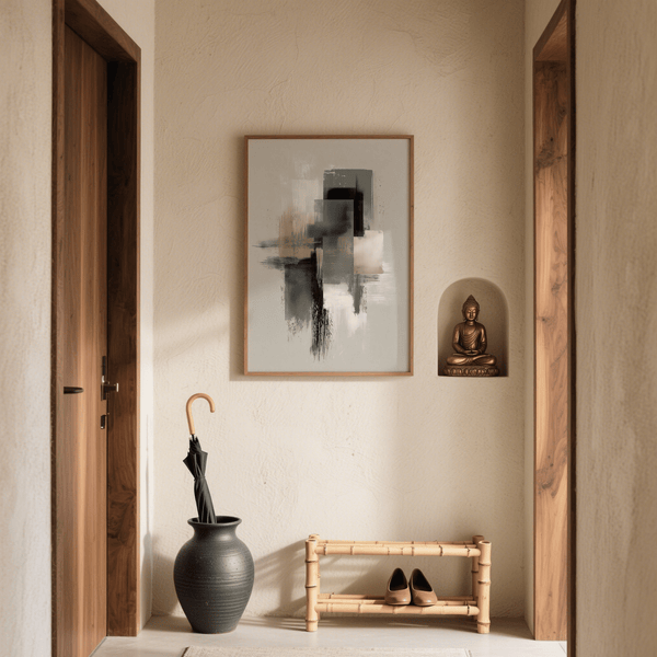 Neutral Wabi Sabi Wall Art in Green, Beige tones for home office wall poster