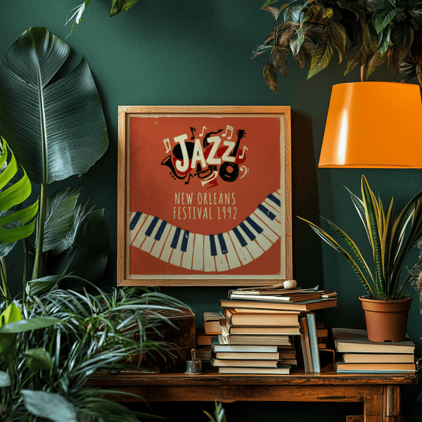 Jazz Art Print wall art in Red, Beige, Black, perfect for creative spaces