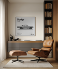 Dodge Charger Art Print in black and white for dining room spaces