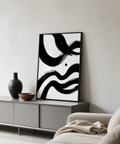black and white paintings abstract design with sweeping brushstrokes for dining area