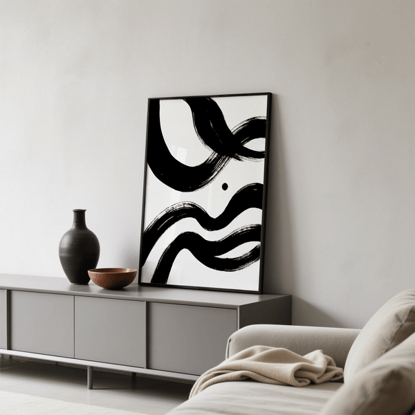 black and white paintings abstract design with sweeping brushstrokes for dining area