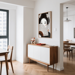 Japanese Geisha Art Print with soft gray accents for entryway print