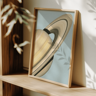 Saturn Art Print in Blue and Beige, fits science classroom as art print