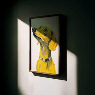Dachshund Dog Print with bold yellow on white, great living room poster