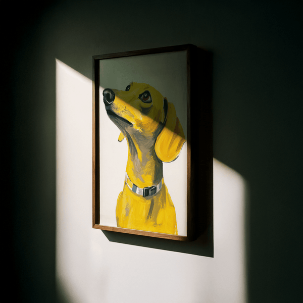 Dachshund Dog Print with bold yellow on white, great living room poster