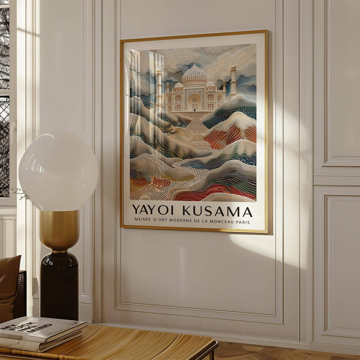Architectural wall art travel featuring Taj Mahal in imaginative setting