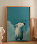 Blue and White Cute Polar Bear Print, whimsical poster for toddlers
