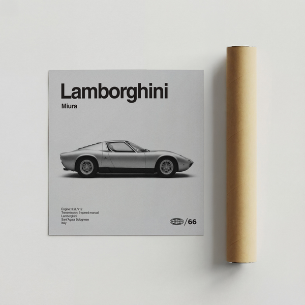 Lamborghini Poster in Black and White for automotive-themed decor