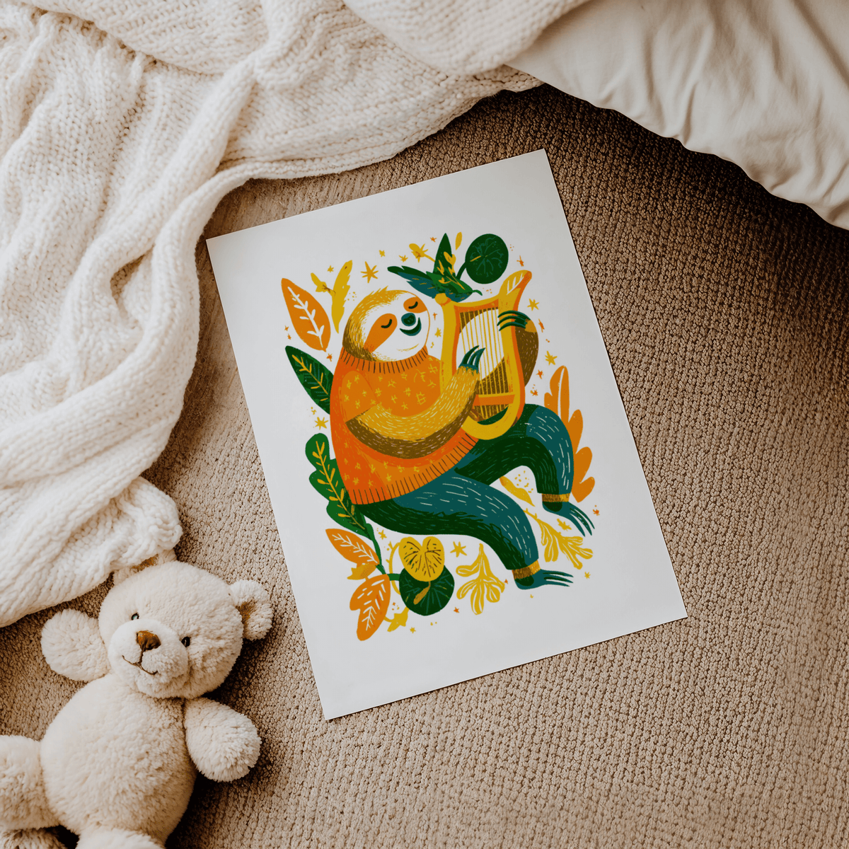 Sloth Art Print multicolored illustration for creative studio