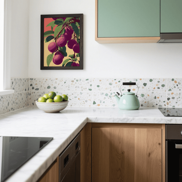 Plum Tree Poster wall art in purple, green, and brown for entryway