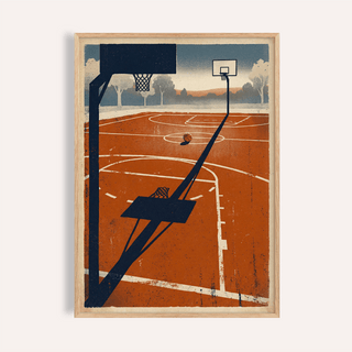 Framed-style view of Outdoor Sports Wall Art basketball court poster with two hoops