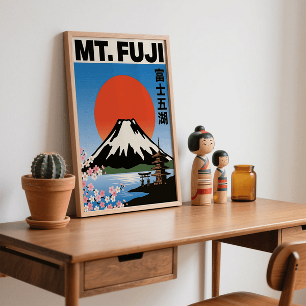 Mt Fuji Wall Art in Blue and Green, perfect for living room walls