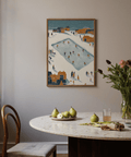 Ice Skating Poster celebrating winter in orange and beige, great for kitchen