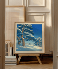 Detail crop of pine boughs with snow caps in Hasui Kawase snowy pines art print