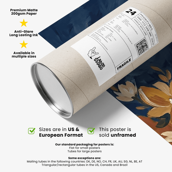 Floral Portrait Art print, elegant female portrait, blue and orange details for lounge