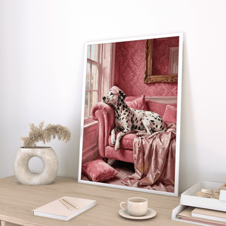 Dalmatian Art Print as playful wall art for home office with Pink details