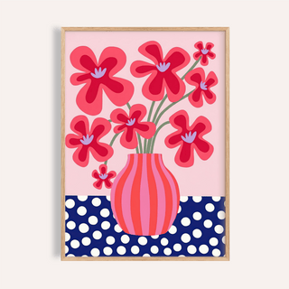 Colorful Flower Poster with Blue, White, Pink, and Green for living room wall art