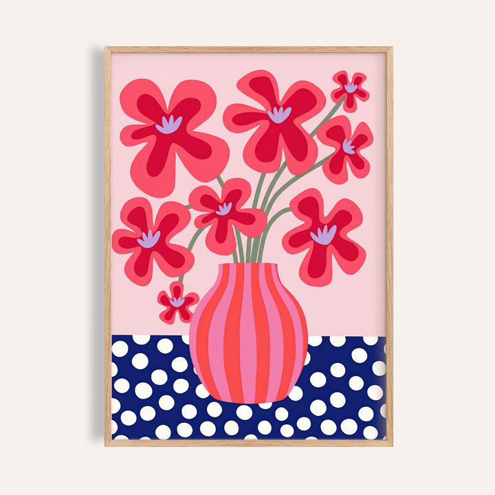 Colorful Flower Poster with Blue, White, Pink, and Green for living room wall art