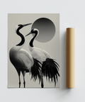 Black and White Crane Print poster in Black and White for dining area wall art