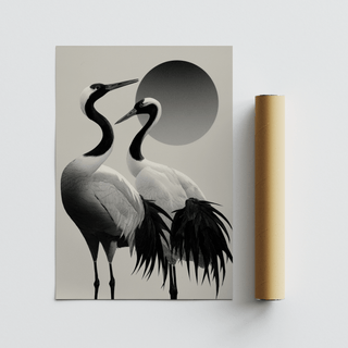 Black and White Crane Print poster in Black and White for dining area wall art
