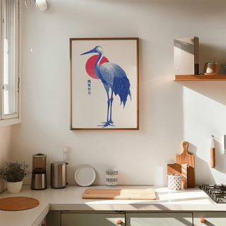 Blue Crane Art Print, Blue tones for nursery wall art print
