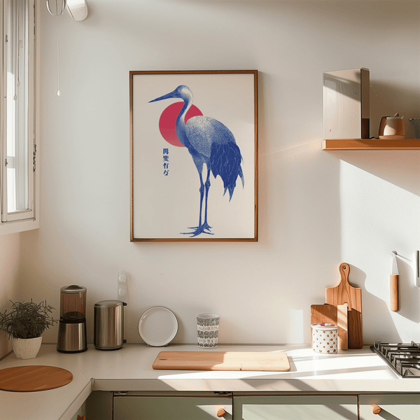 Blue Crane Art Print, Blue tones for nursery wall art print