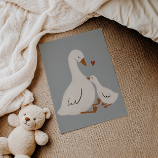 Soft storybook geese wall art print with simple line wing details