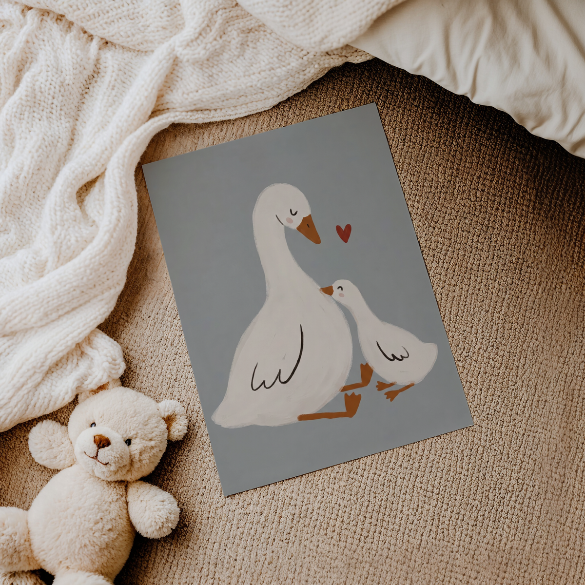 Soft storybook geese wall art print with simple line wing details
