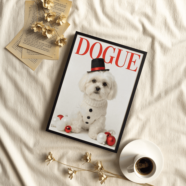 Adorable Christmas Shih Tzu Poster featuring red, white for office wall art