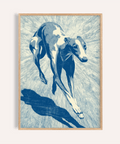 Dog Wall Art in Blue, White, and Beige for living room print decor