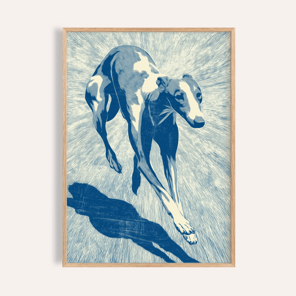 Dog Wall Art in Blue, White, and Beige for living room print decor