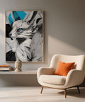 Japanese Fox Print with bold Blue, Gray, and White tones for bedroom
