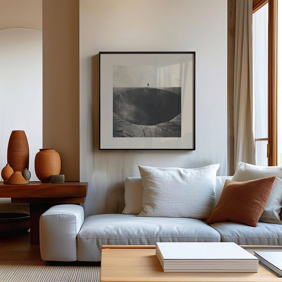 Abstract surrealist wall art with dark abyss imagery