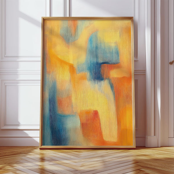 Abstract Modern Art Posters with golden yellow and ocean blue—embracing wabi sabi style.