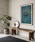 Layered lotus bloom poster framed by dotted border and star accents in vivid hues