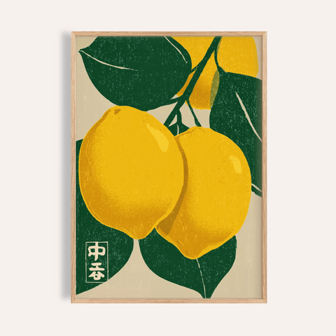 Citrus Fruit Print in green and yellow for kitchen wall art