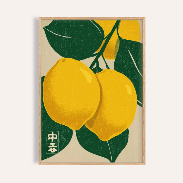 Citrus Fruit Print in green and yellow for kitchen wall art