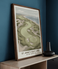 Seaside links poster print with layered dunes and beachline in Blue, Green, Beige