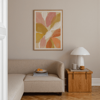 Layered petal composition wall art print with warm washes and airy spacing