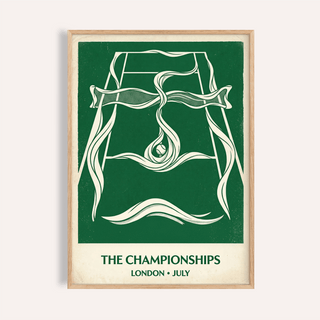 Framed view of Wimbledon Tennis Poster with stylized tennis court and ribbon lines