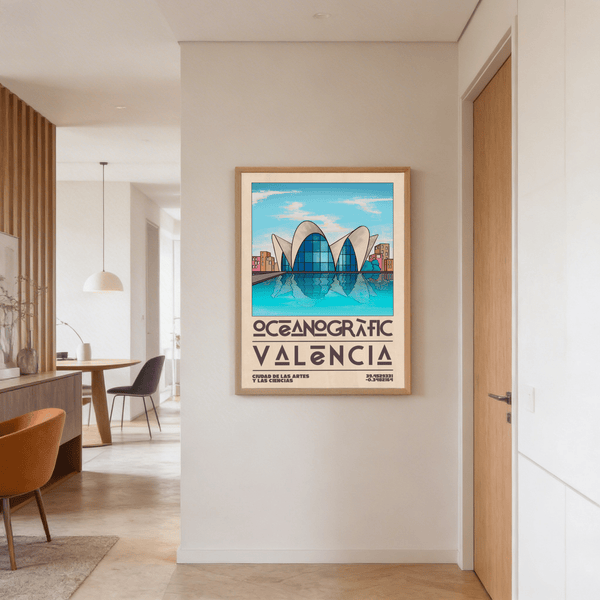 Minimalist coastal architecture poster with balanced negative space